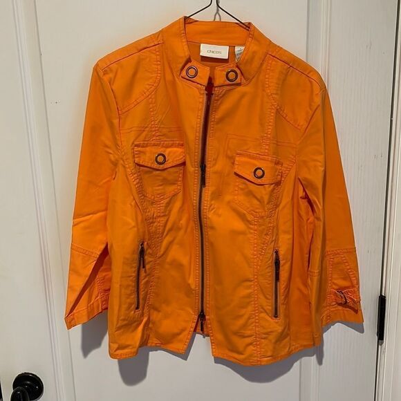 Chico's Jackets & Blazers - Chico's Bright Orange Utility Jacket Zip front with pockets